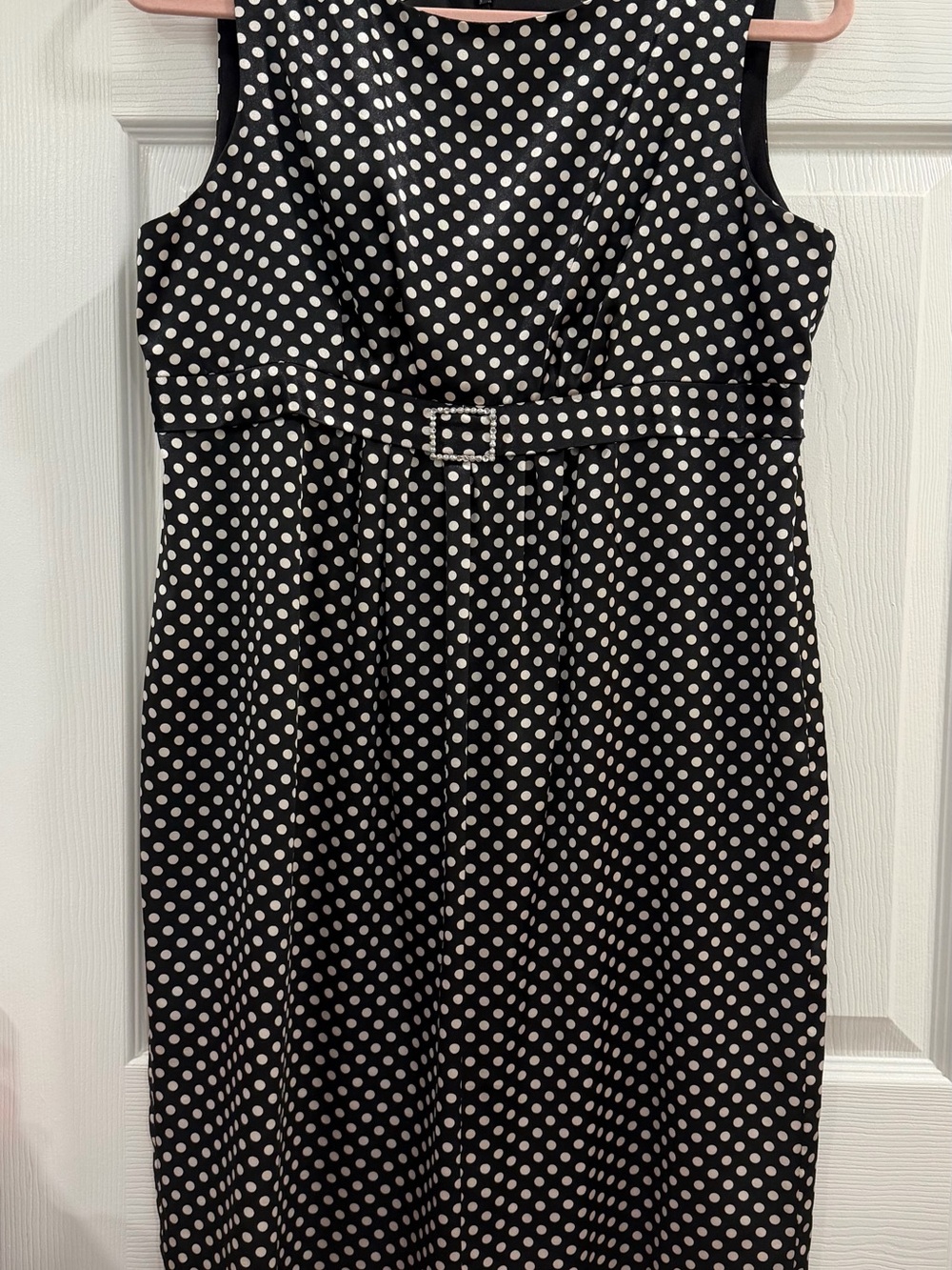 Jessica Howard Black and White Polka Dot Sleeveless Belted Dress